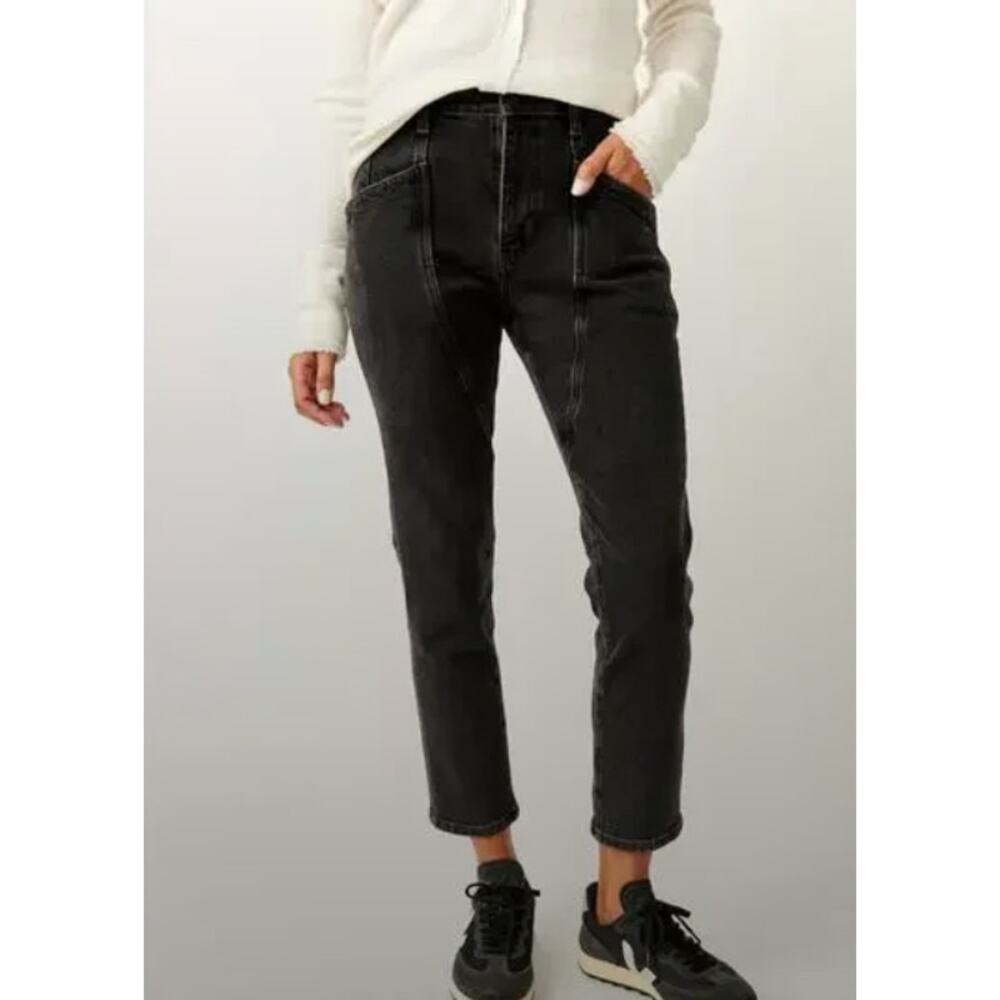 We The Free Jeans Womens Size 26 Beacon Mid Rise Slim Crop Washed Black Raw Hem